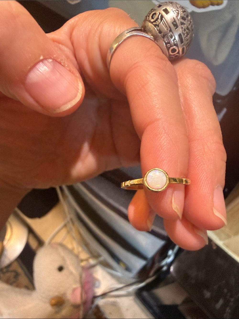 Gold Opal Halo Ring - Women Jewelry
